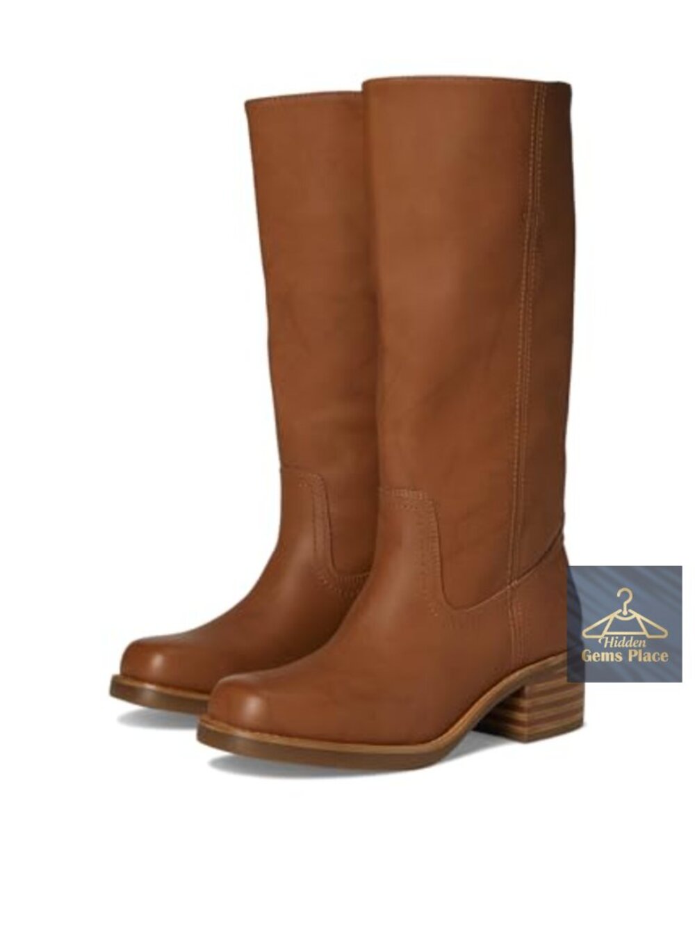 Wide Calf Mid-Calf Western Boots with Block Heel, Pull-On, Square Toe